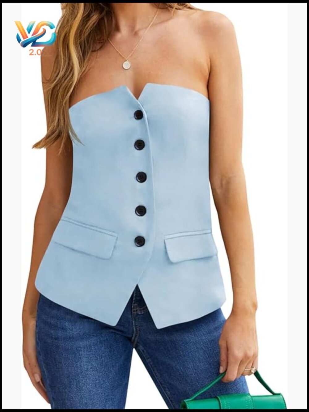 Sleeveless Fitted Blazer Vest Notched Neck Button Closure Work Attire